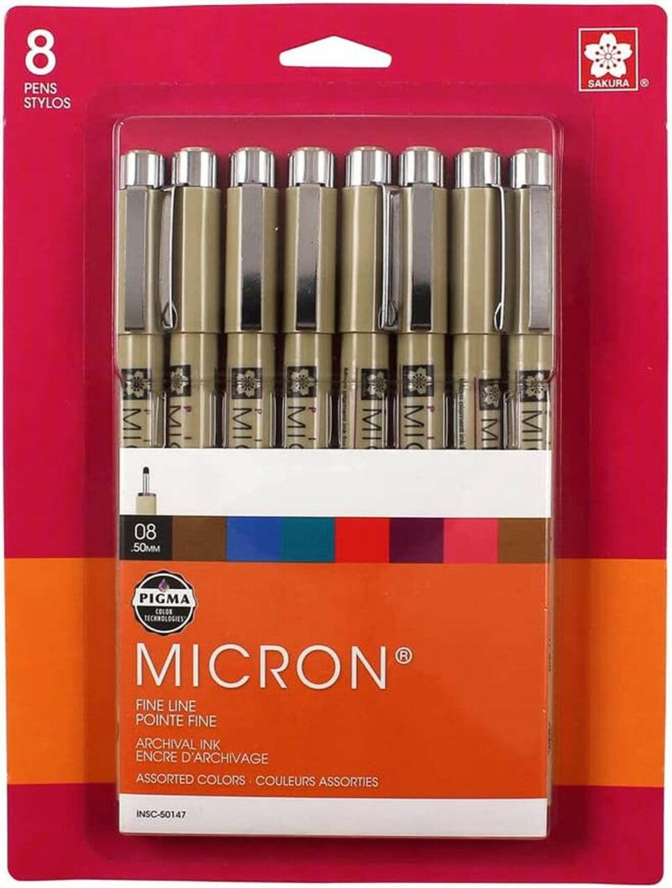 SAKURA Pigma Micron Fineliner Pens - Archival Black and Colored Ink Pens -  Pens for Writing, Drawing, or Journaling - Black and Colored Ink - 05 Point  Size - 8 Pack